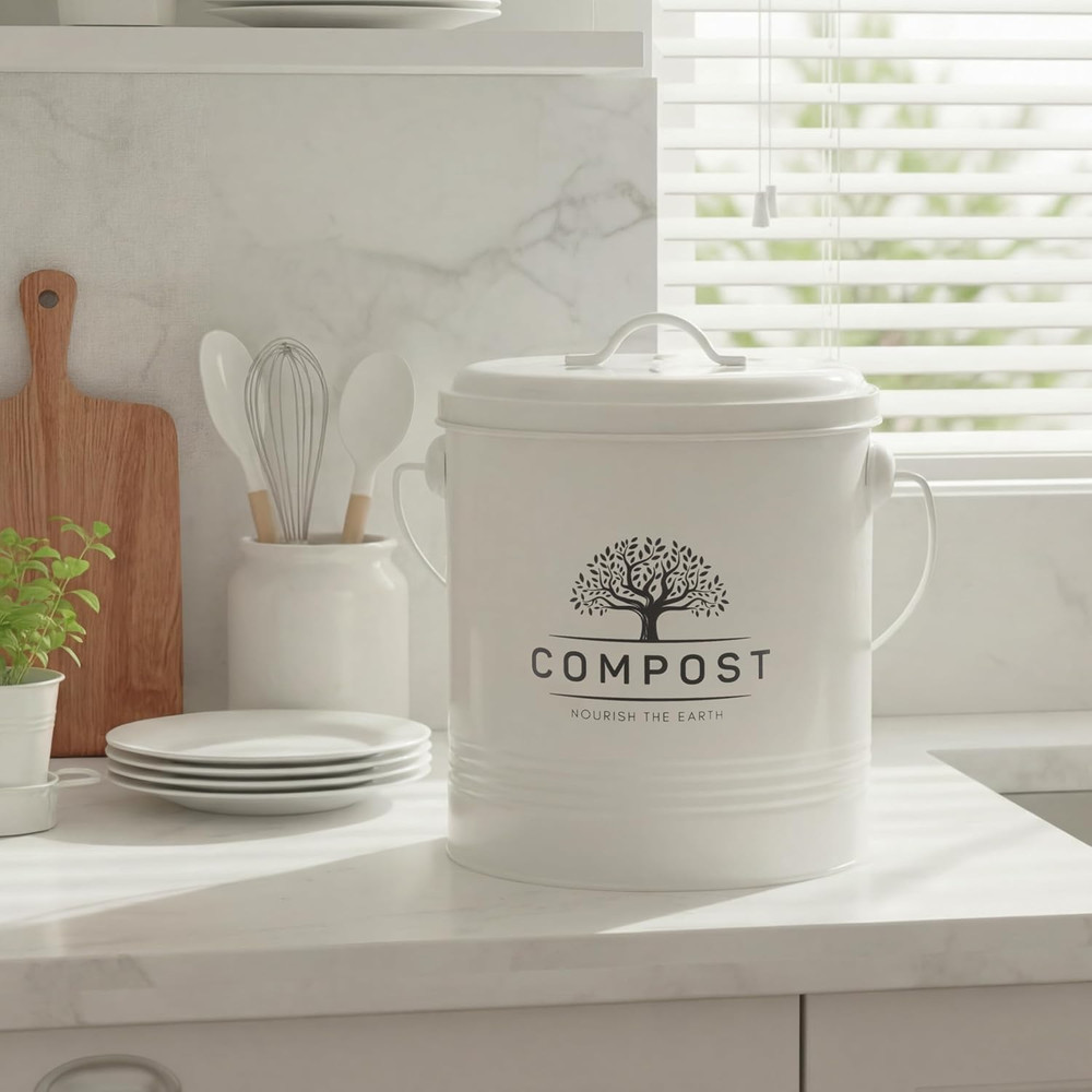 Kitchen Compost Bin, 1.3 Gallon Countertop Compost Bin with Lid, Indoor Compost