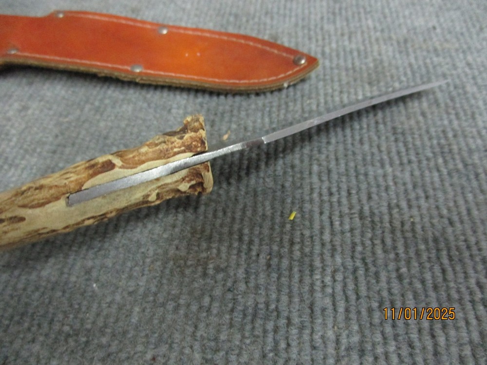 Antler Fixed Blade Handmade Knife w Leather Sheath