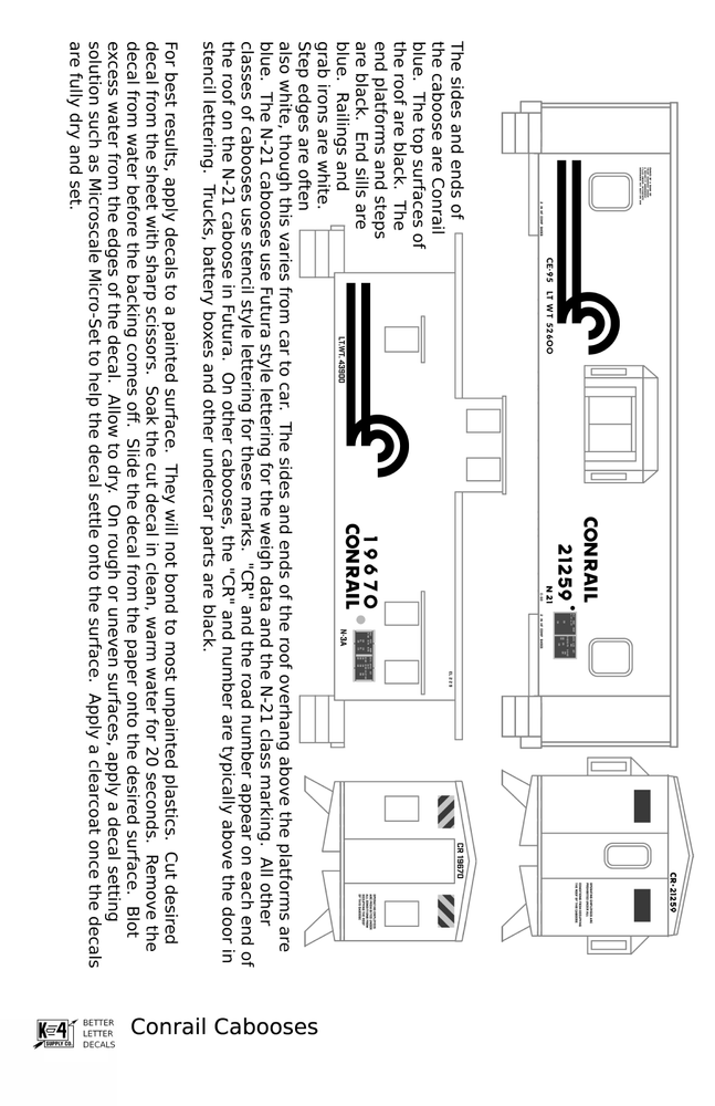 K4 O Scale Decals Conrail Caboose White