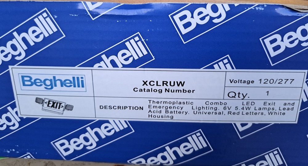 Beghelli Exit Lamp XCLRUW Thermoplastic Combo LED Exit & Emergency Lighting *NIB