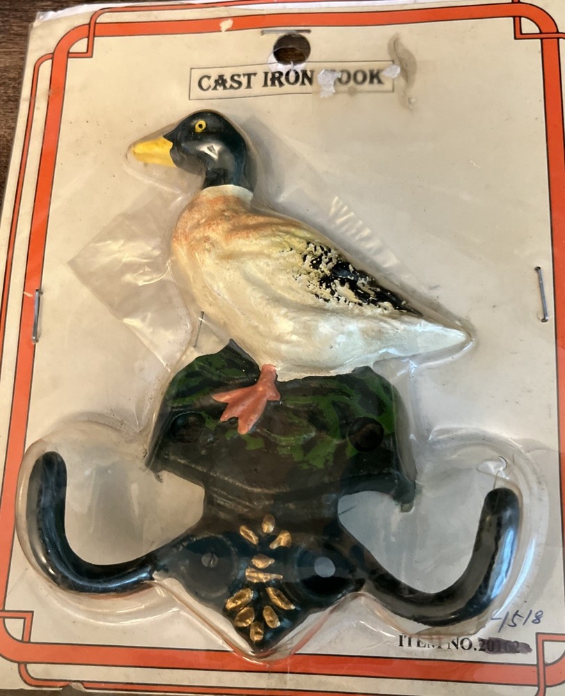 Vintage Cast Iron Mallard Duck Double Wall Hook ~ New!