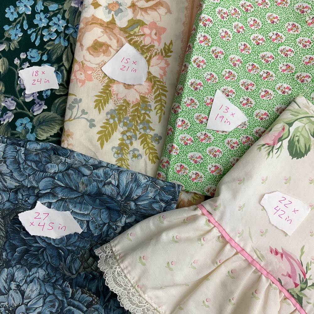 Vintage Sewing Basket Bundle – Fabric, Lace, Ribbon, Embroidery Thread & Pattern