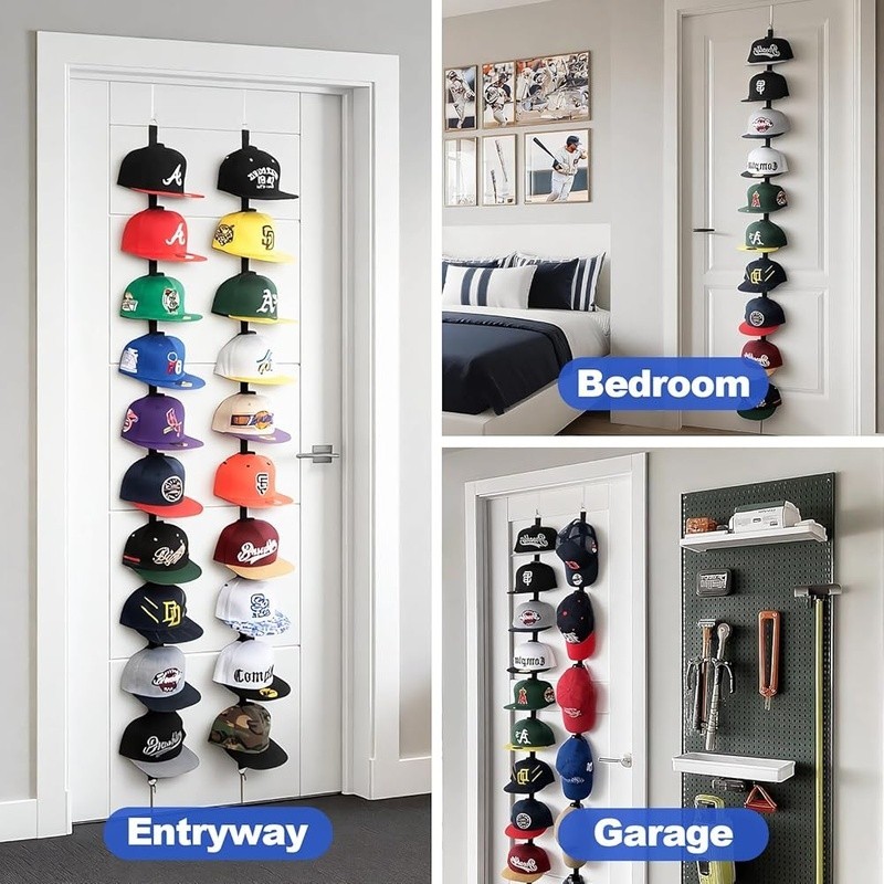 Hat Organizer Door Adjustable Hooks Baseball Cap Rack No Tools Installation New