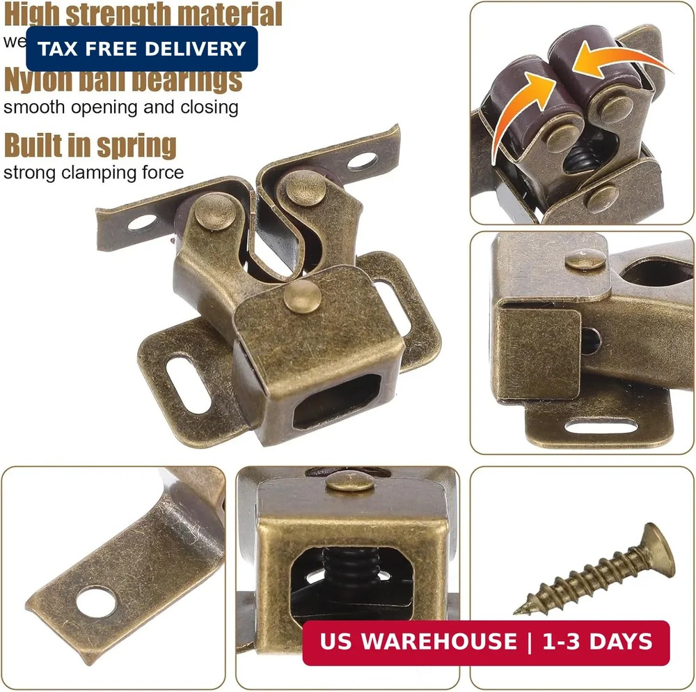 2 Pack Cabinet Latch Double Roller Catch, Heavy Duty Latch Hardware with Screws