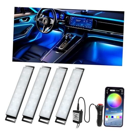 Honalia Car LED Lights Interior, Ambient APP Control 4-Lines Cigarette Lighter