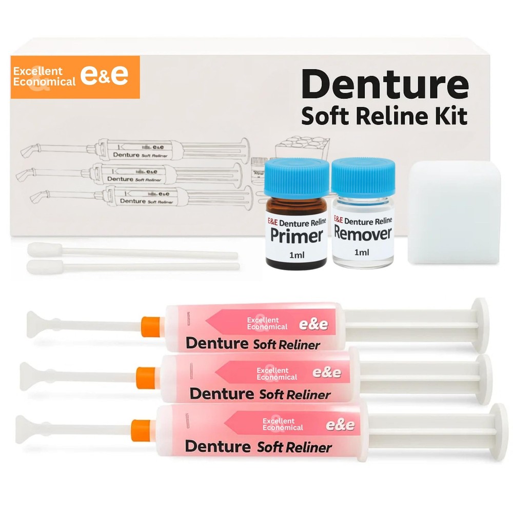 E&E Upper and Lower Denture Soft Reline Kit Pink