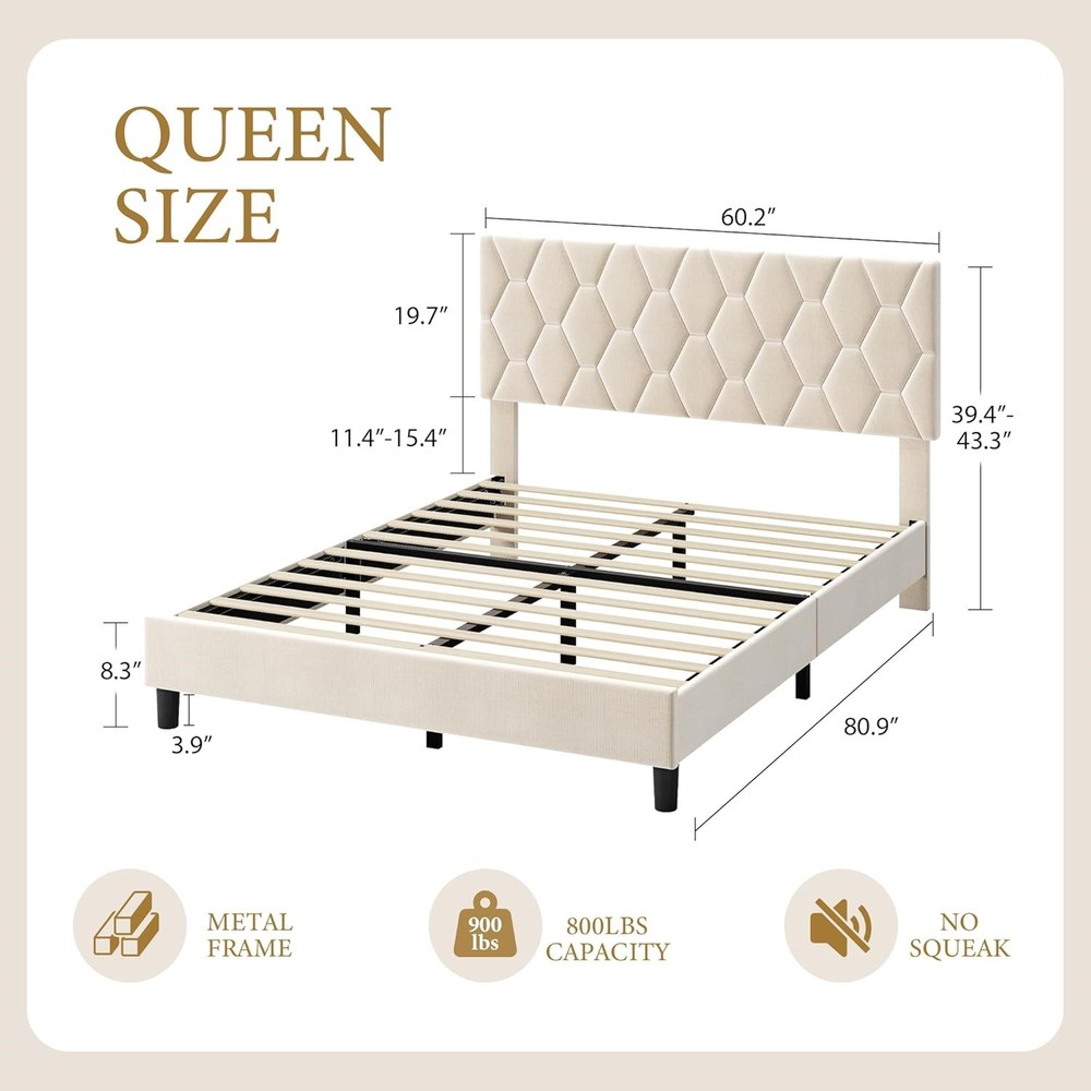 ☑️Queen Upholstered Bed Frame Heavy-Duty Platform Bed Frame Upholstered Headboar