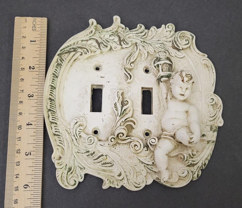 Vintage Cherub Double Switch Plate 3D