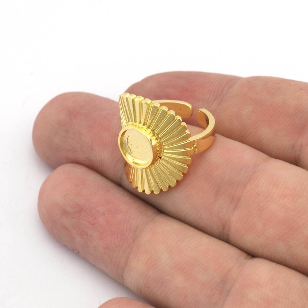 Sun Round Blank Ring Cabochon Base Blank Setting Adjustable raw brass 5456