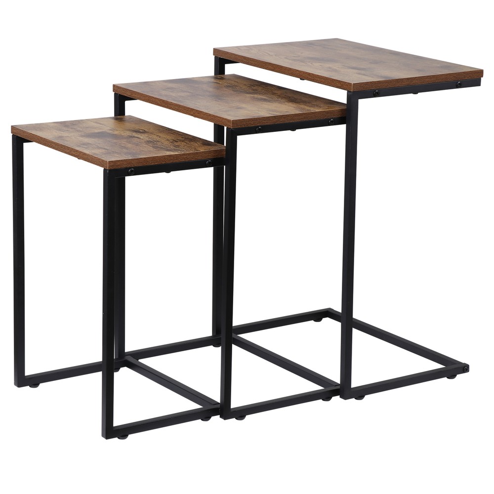 Modern C-Shaped End Tables Set of 3 Nesting Coffee Table Accent Side Table Brown