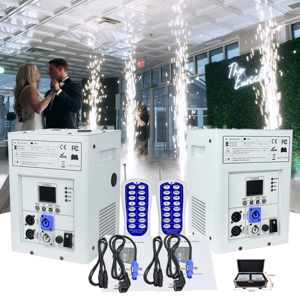 2X Cold Spark Machine DMX512 Spark Firework Machine with Flight Case White