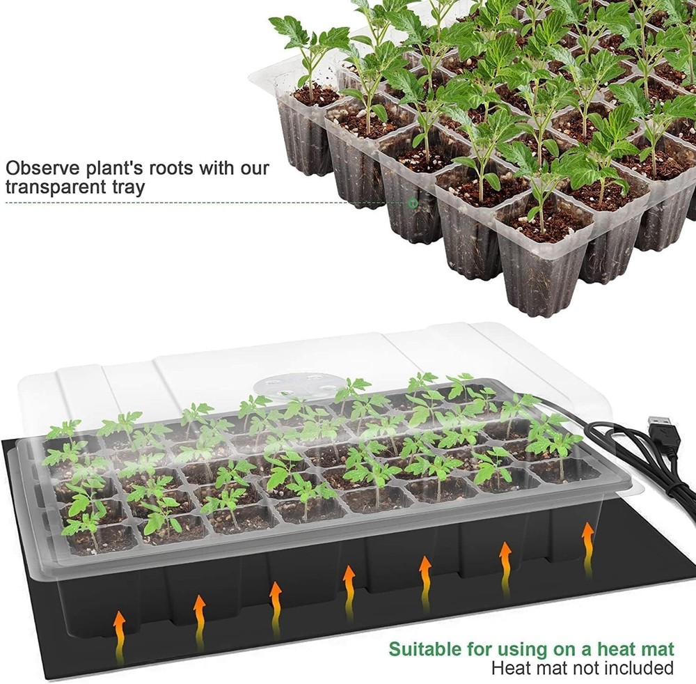 Seedling Tray Plastic 40-Cell 5-Pack Propagator with Humidity Domes for Growing
