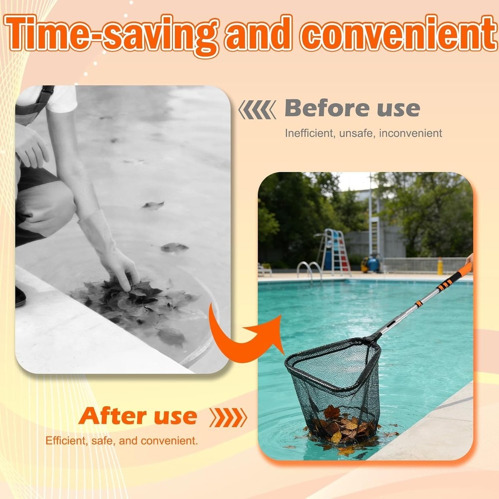 20FT Pool Skimmer Net with Telescopic Pole - Foldable & Heavy Duty Fine Mesh ...