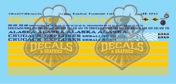 Alaska Railroad Passenger Modern HO Scale Decal Set
