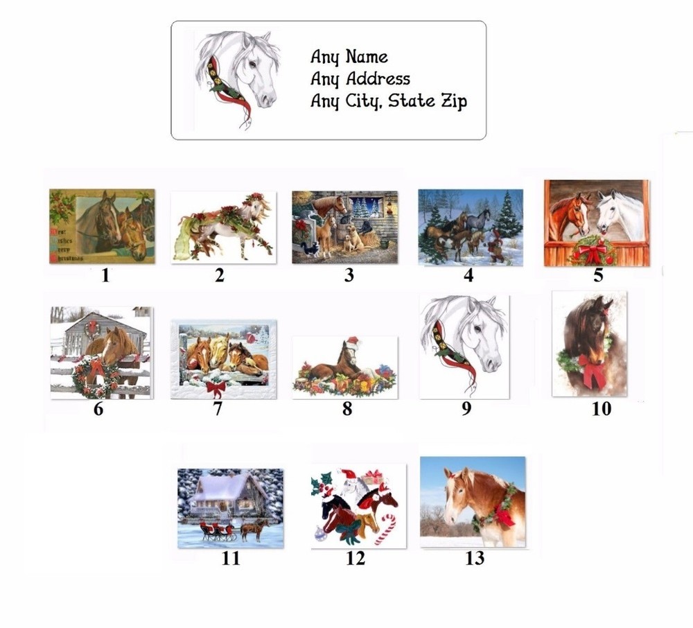 30 Personalized Address Labels Christmas Horses (ch1)