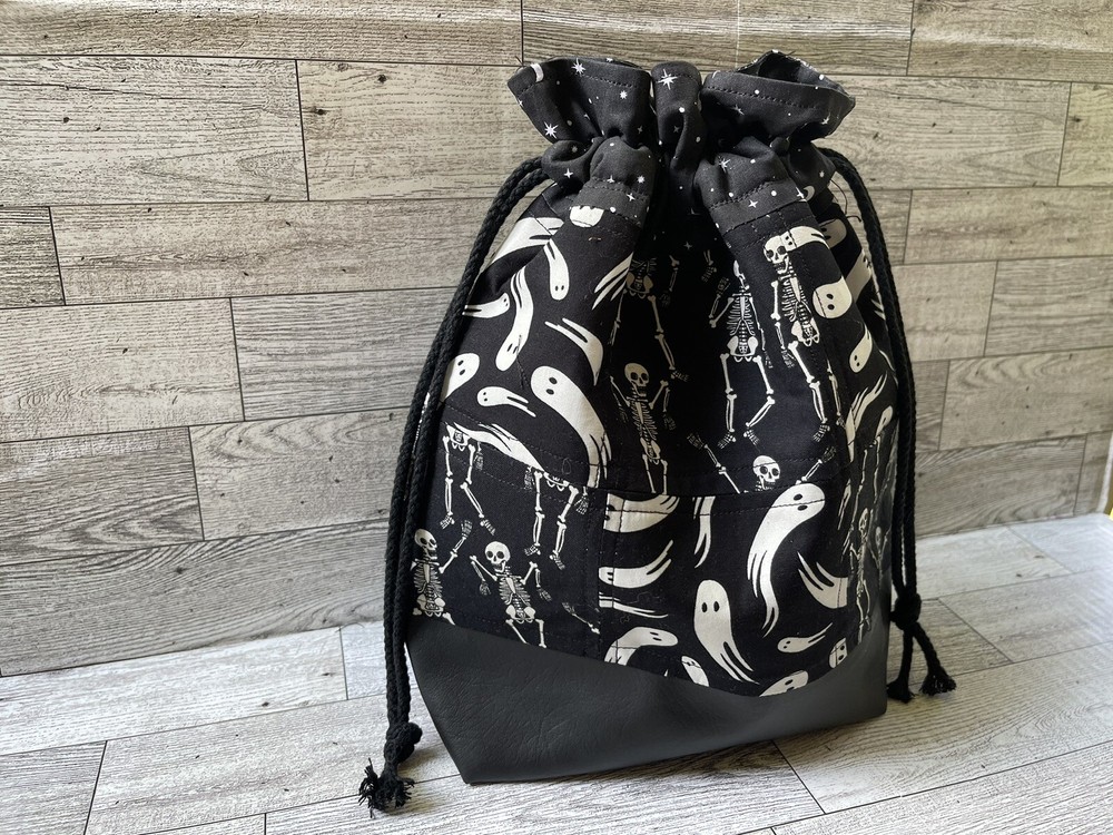 Project Bag For Knitting Crochet handmade Drawstring fall Halloween Ghost