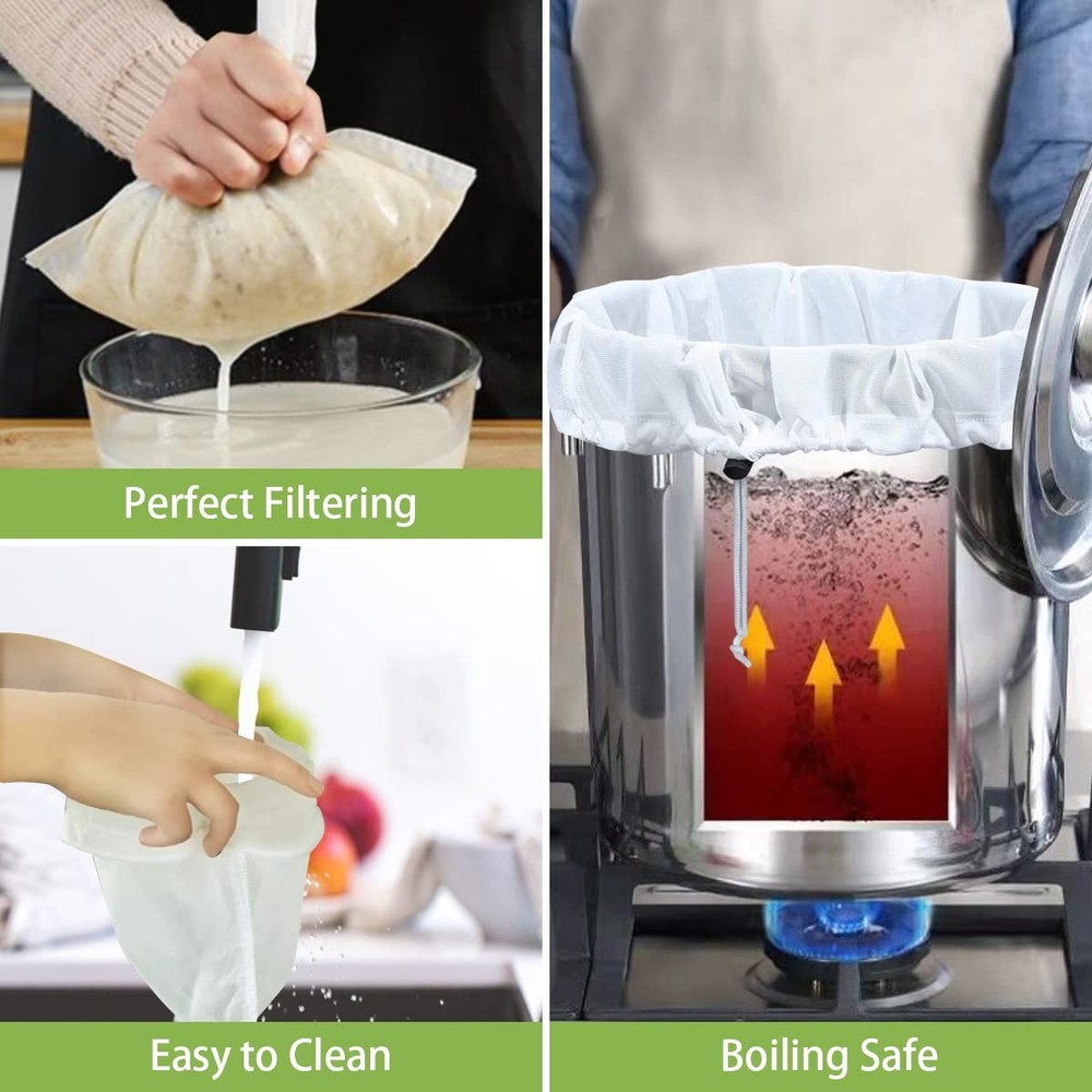 MONKKINO 2pcs Brew Bags, 250 Micro Fine Mesh Strainer Bag, Reusable Drawstrin...