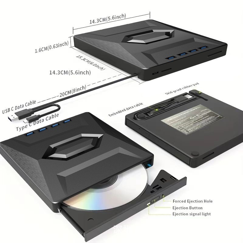 External CD/DVD Drive USB3.0 Optical Burner USB Hub SD Port Reader Writer Player
