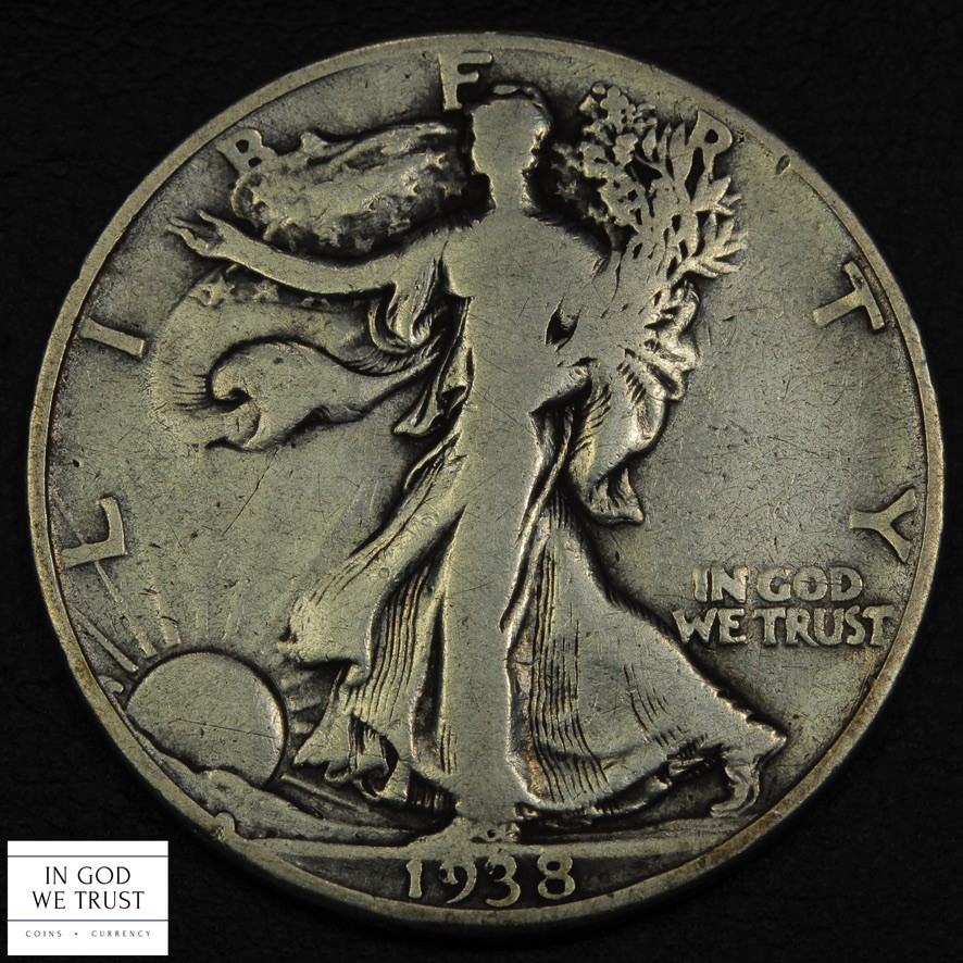 1938 D Walking Liberty Silver Half Dollar 50C - Cleaned