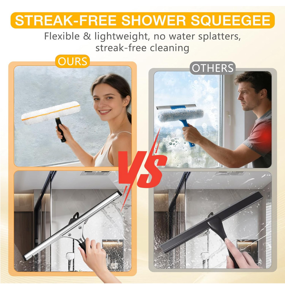 Professional Window Cleaning Squeegee Kit- 14 Squeegee & Microfiber Rotatable W