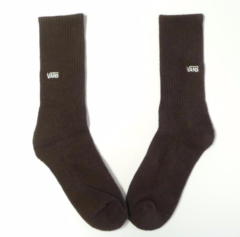 Vans Off The Wall Solid Dark Brown Crew Socks Mens Cotton Blend New NWT