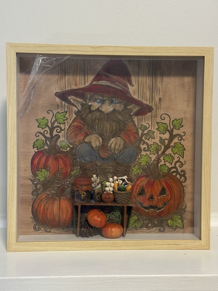 Old Man Gnome With His Veggie Table Shadow Box