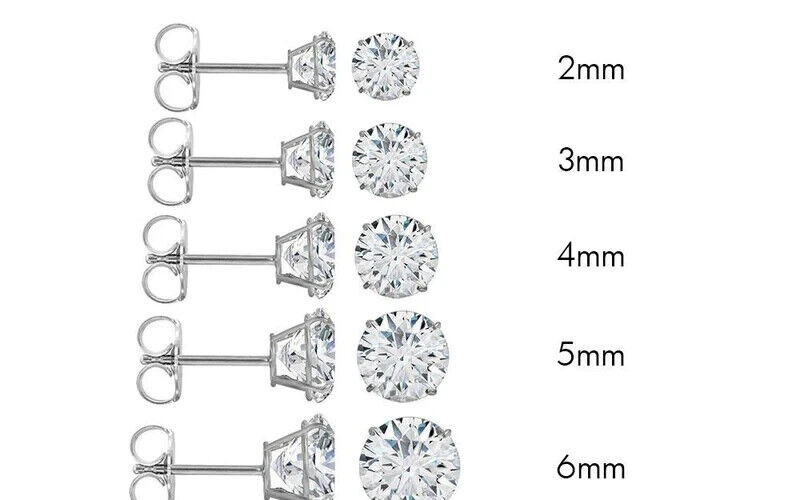 3MM ROUND 14K SOLID WHITE GOLD STUD EARRINGS W/ LAB CREATED DIAMONDS / BUTTERFLY
