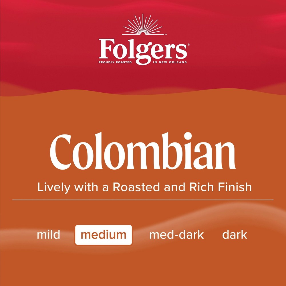 Folgers Colombian Decaffeinated Coffee, Medium Roast,24 Count Box