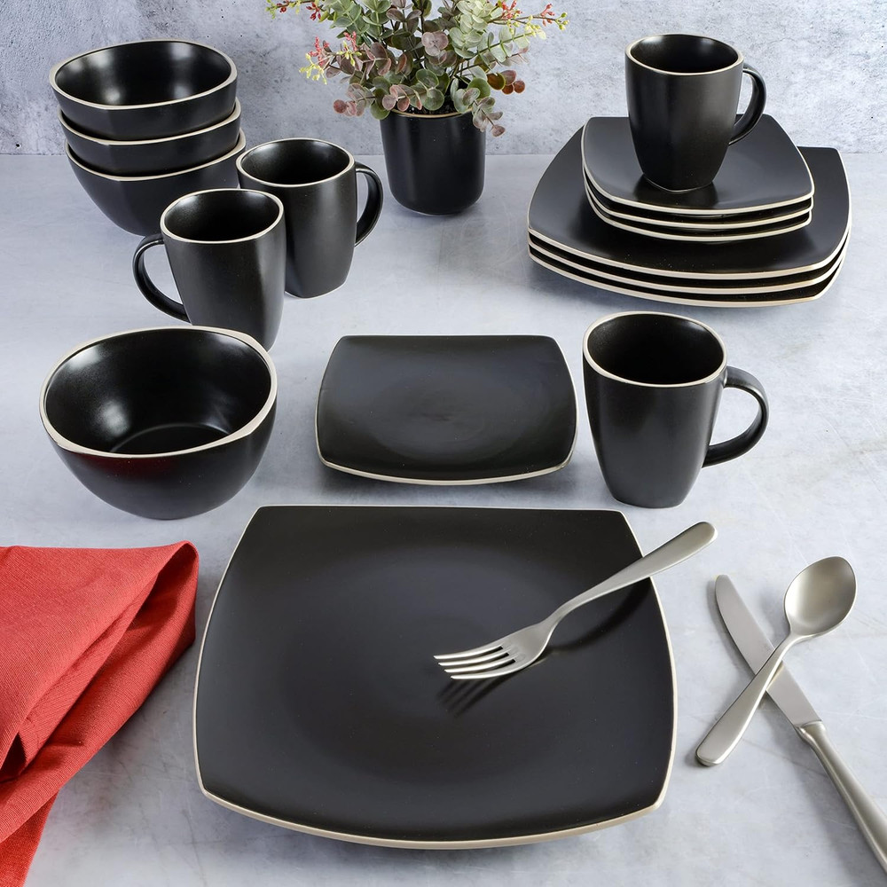 Soho Lounge Dinnerware Set, Service for 4 (16Pcs), Matte Black