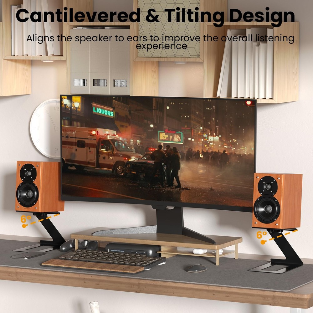 Desktop Speaker Stands Pair, Speaker Riser for Most Small & Medium Bookshelf ...