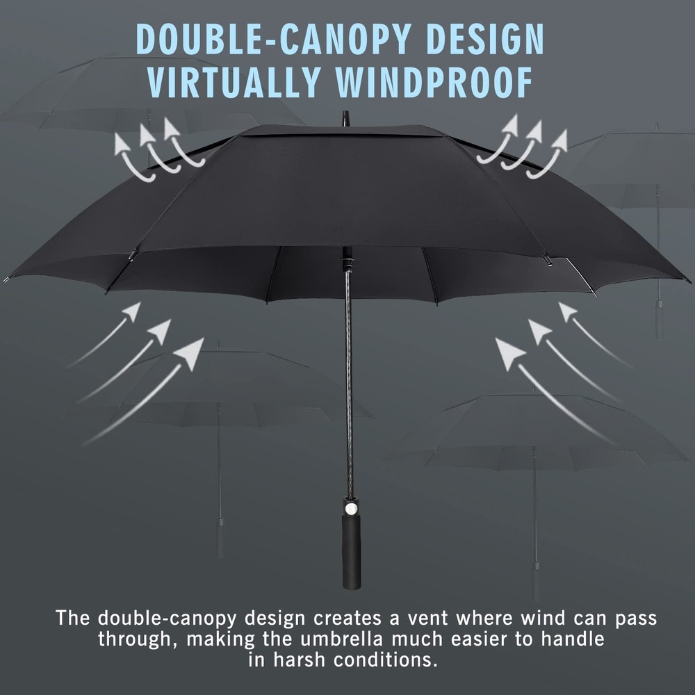 64" Automatic Open Golf Umbrella Large Vented Waterproof Windproof Double Canopy