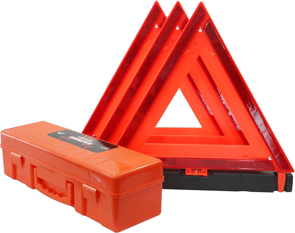 3 Pack Reflective Roadside Warning Triangles with Carrying Case - DOT Approved