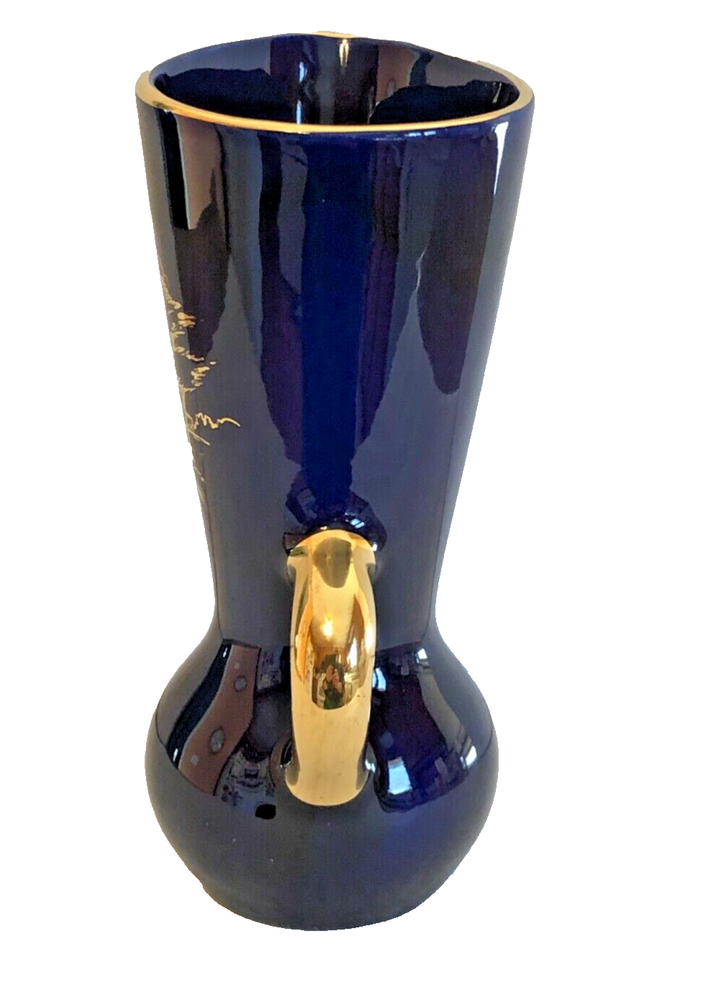 Wide Mouthed Handled Ceramic Blue Pitcher Paris