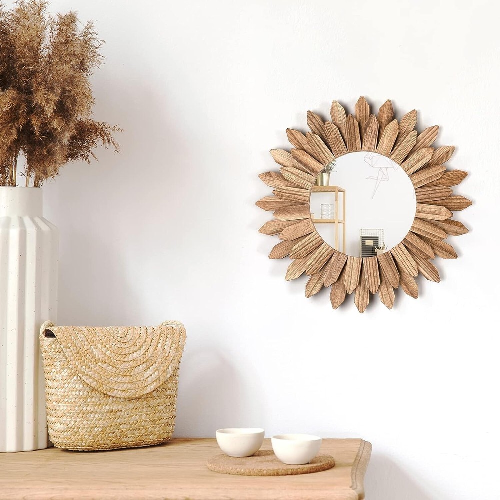 Boho Wall Decor Mirror 2 Pack Rustic Wood Mirror 12 inch Boho Mirror