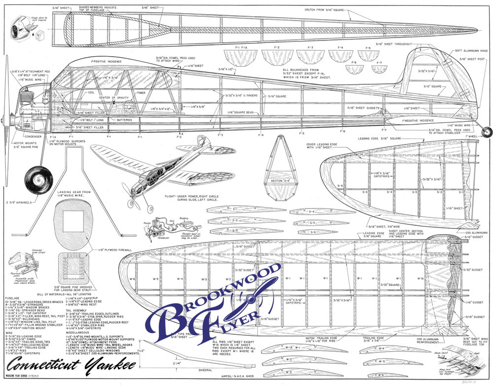 CONNECTICUT YANKEE PLAN + CONSTRUCTION ARTICLE for 70" OT FF Model Airplane