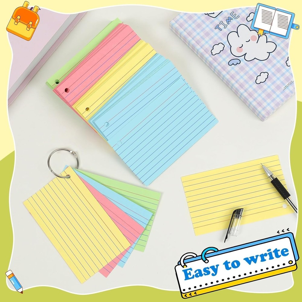 Assorted 3x5 Inch Study Flash Cards - 200 Piece Set for Learning and Lists