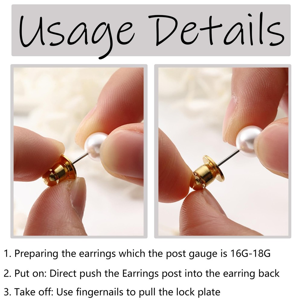 Locking Earring Backs for Studs Secure Earrings Back (Gold)