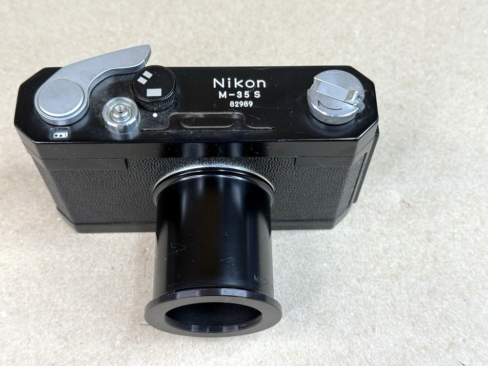 Nikon M-35S Microscope camera, 35mm dual format full & half-frame, w/tube-UNTEST