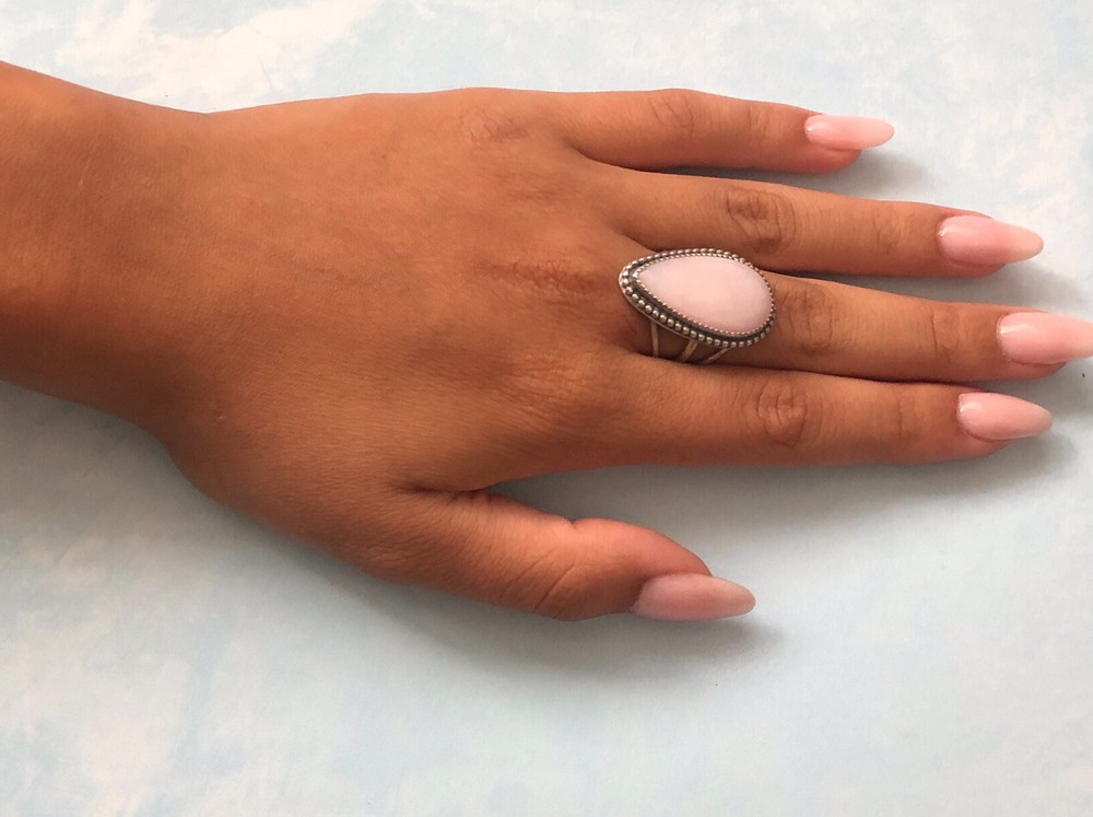 Handcrafted Natural Pink Opal Ring, Sterling, Size 7-1/2