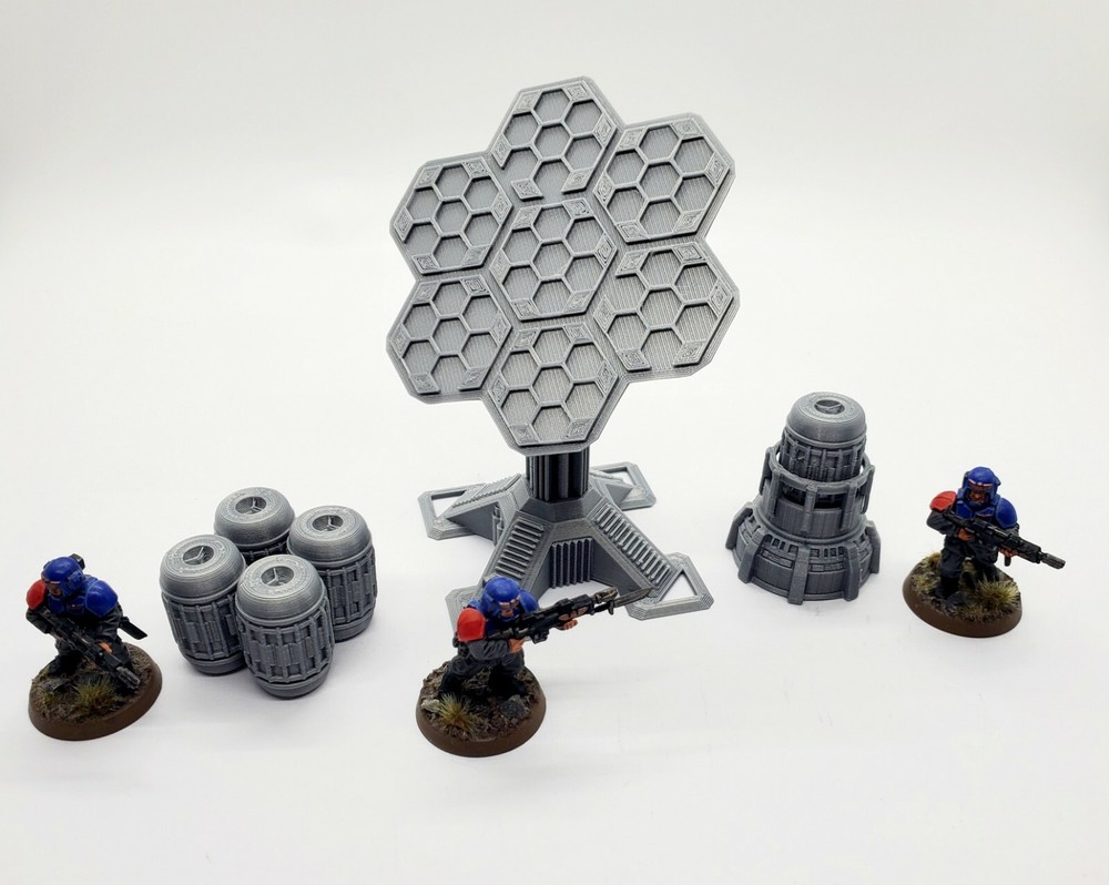 3d Printed Terrain Solar Array w/Energy Cells for Tabletop Gaming. 3D Wargaming