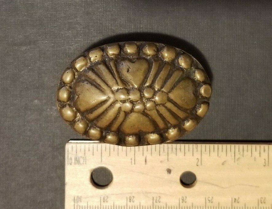 Set (4) Antique? Heart Design Solid Brass furniture pulls knobs marked KOREA