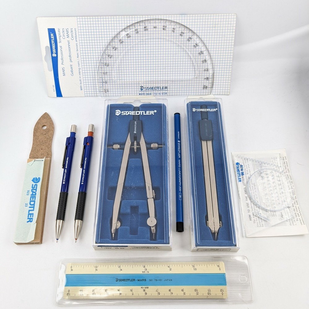 STAEDTLER LOT SET Drafting Compass, Mars Micro, Letter Guide, Separator GERMANY