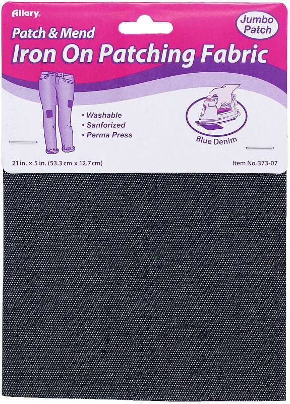 Allary Iron On Patching Fabric Blue Denim, 21"X5"