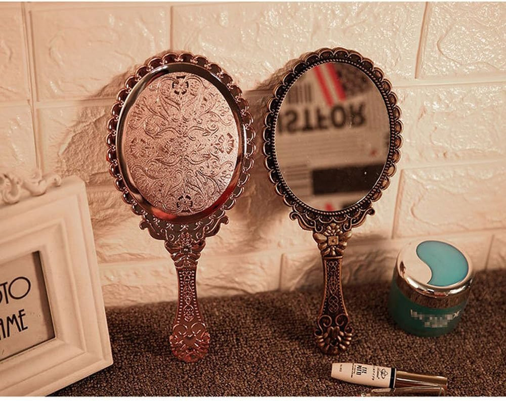 Vintage Handheld Mirror Small Hand Held Mirror with Handle Vanity Bronze