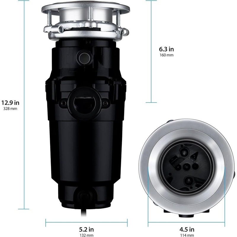 1/2 HP Compact Garbage Disposal Continuous Feed Torque Master Grinding System US
