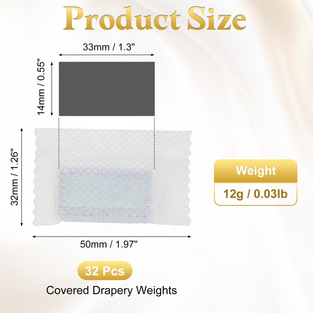 32Pcs Covered Drapery Weights, 12g Iron Curtain Bottom Weights, White