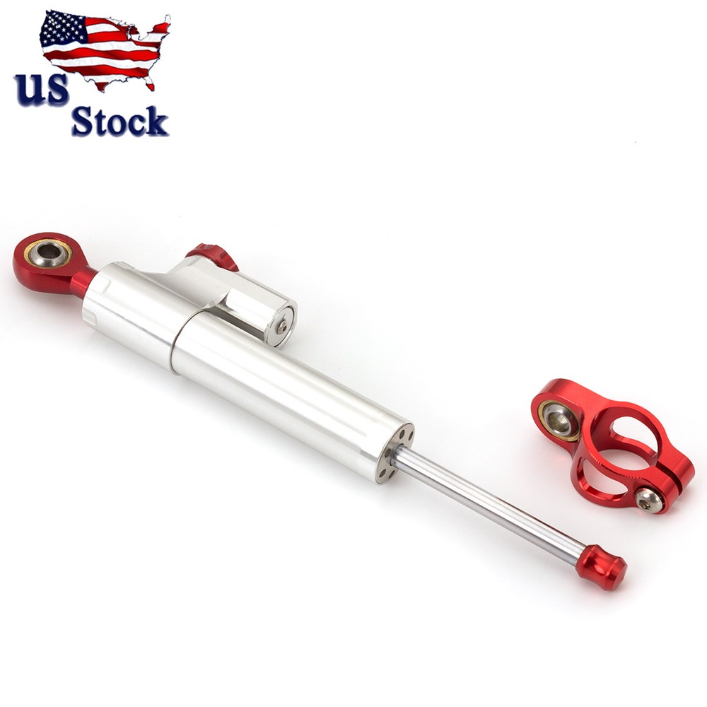 Adjustable Steering Damper Stabilizer Universal Motorcycle Silver&Red