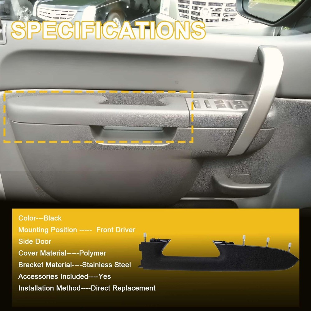 LLYZFED 22818465 Front Left Driver Side Armrest Side, Black