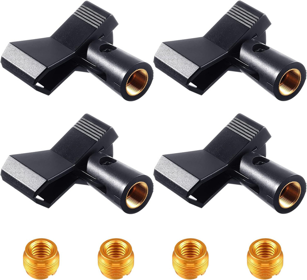 4 Pieces Mic Clips for Stands with 4 Adjustable Adapters Microphone Holder Wirel