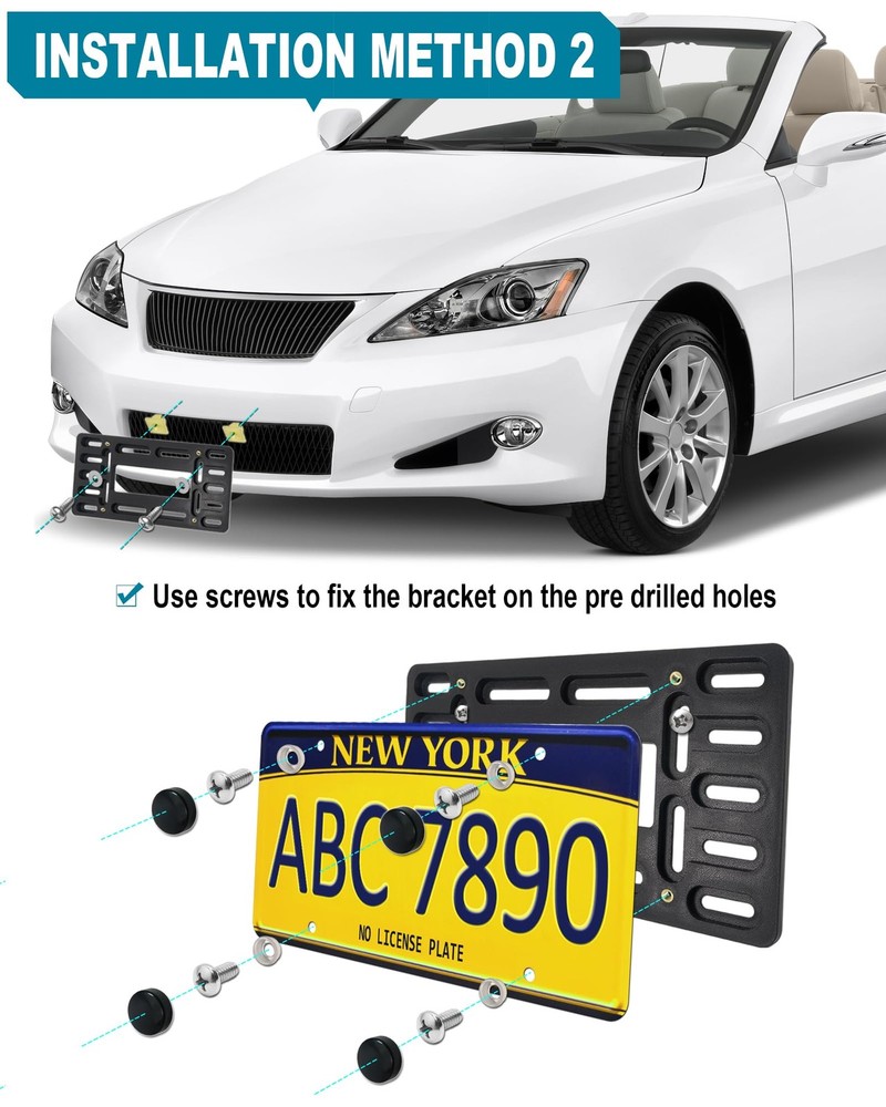 Front License Plate Bracket Holder Universal Front Mounting Kit, Plastic Bum...